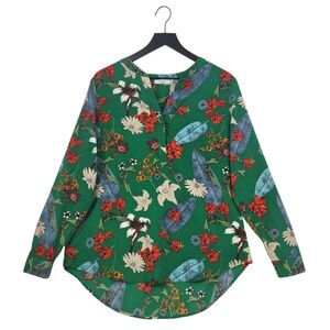 Dalia Womens Tunic Blouse Large Green Graphic Floral Spring Artsy Bloomcore Boho